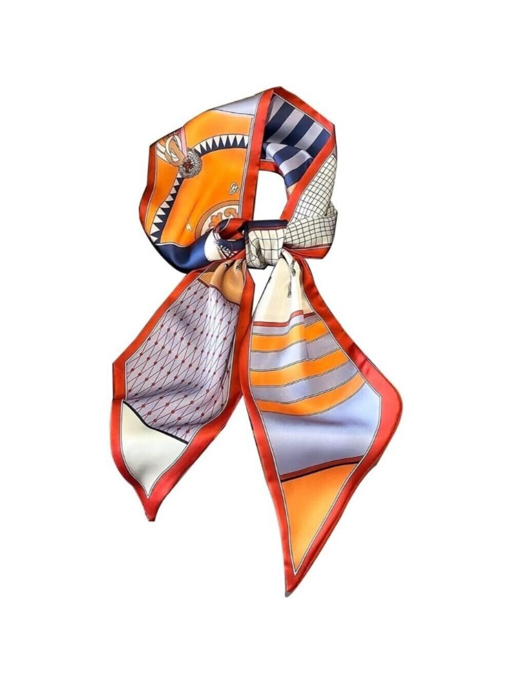 Women's Steed Orange Red Fashion Oblique Angle Silk Neck Scarf Printed Scarves